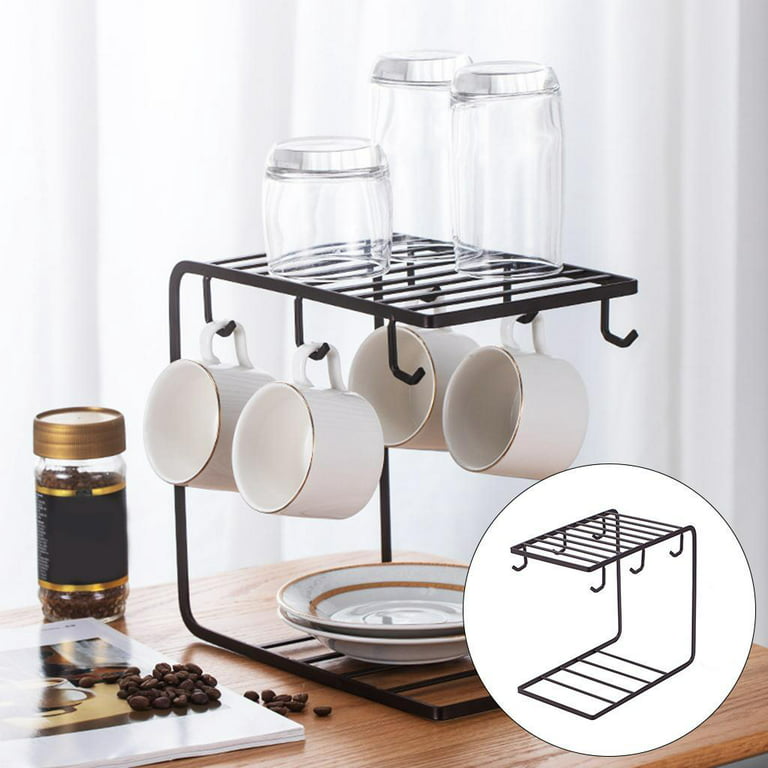 wugongshan Cup Drying Rack, Glass Bottle Mug Cup Holder Stand with Drain  Tray, Countertop Drainer Coffee Mugs Cups Bottles Organizer with Wood  Handle