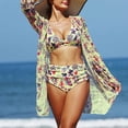 thumbnail image 3 of Lopeceal Bikinis Sets for Women Casual 3 Piece Swimsuit Tropical Beach Cover up Kimono Swimwear Bathing Suit with Boy Shorts, 3 of 8