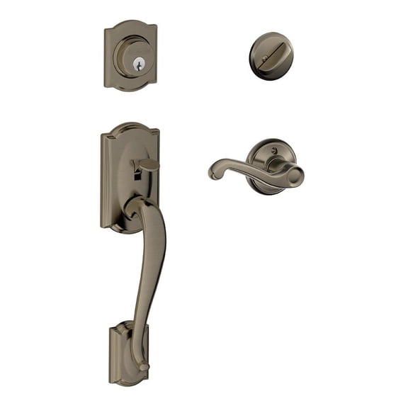 SCHLAGE Camelot Single Cylinder Handleset and Right Hand Flair Lever, Antique Pewter F60 CAM 620 FLA RH