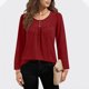 thumbnail image 4 of Camisas de Manga Corta para las Mujeres Casual Color Sólido Blusas Plisadas, Moda Cuello Redondo Tops de Verano para la Fiesta, 4 of 8