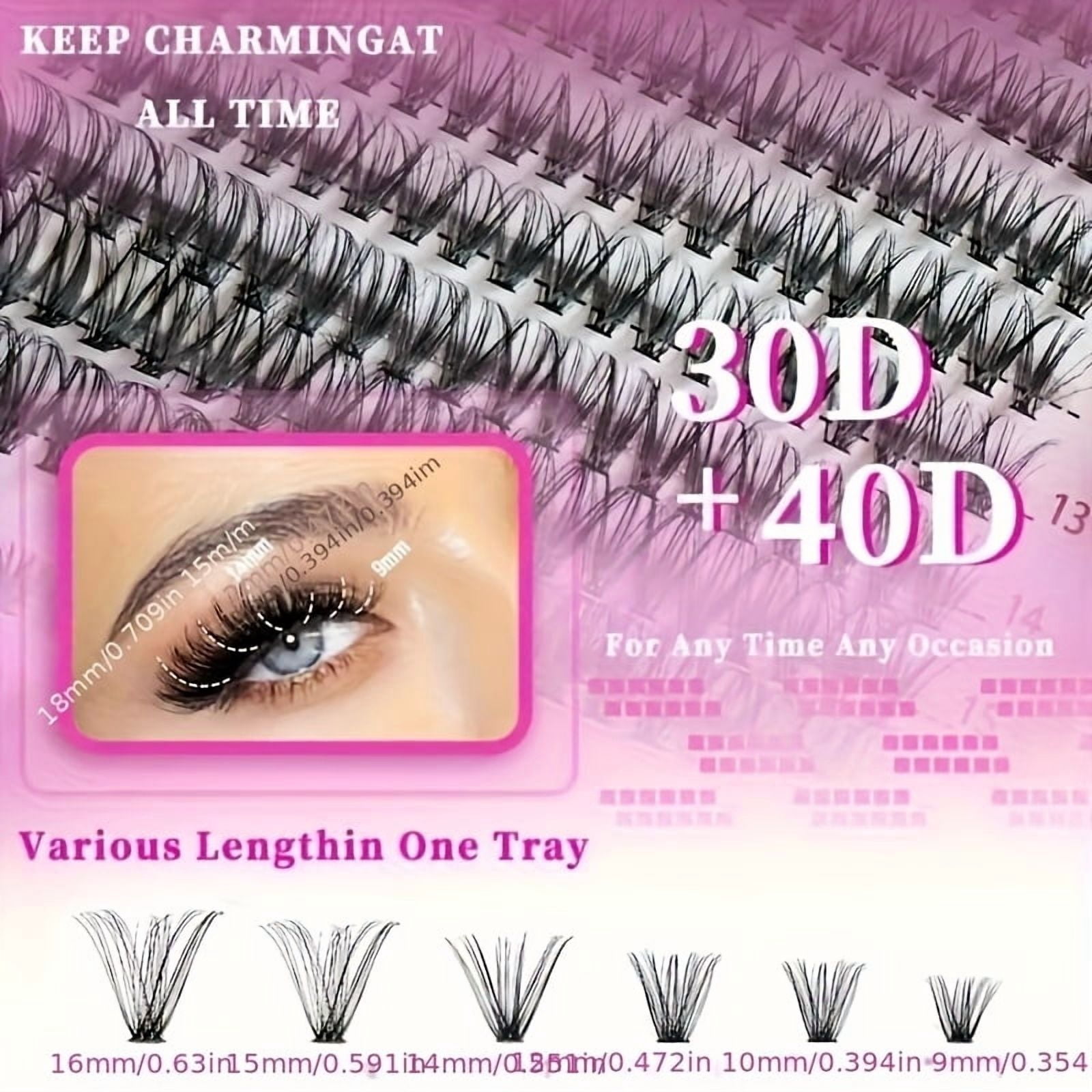 Cluster Lash Extension Kit for Beginners, 600pcs 9-16mm Mixed Volumes, Diy Fake Eyelashes with Lash Tray & Applicator, Cruelty Free & Reusable, Easy to Apply and Remove
