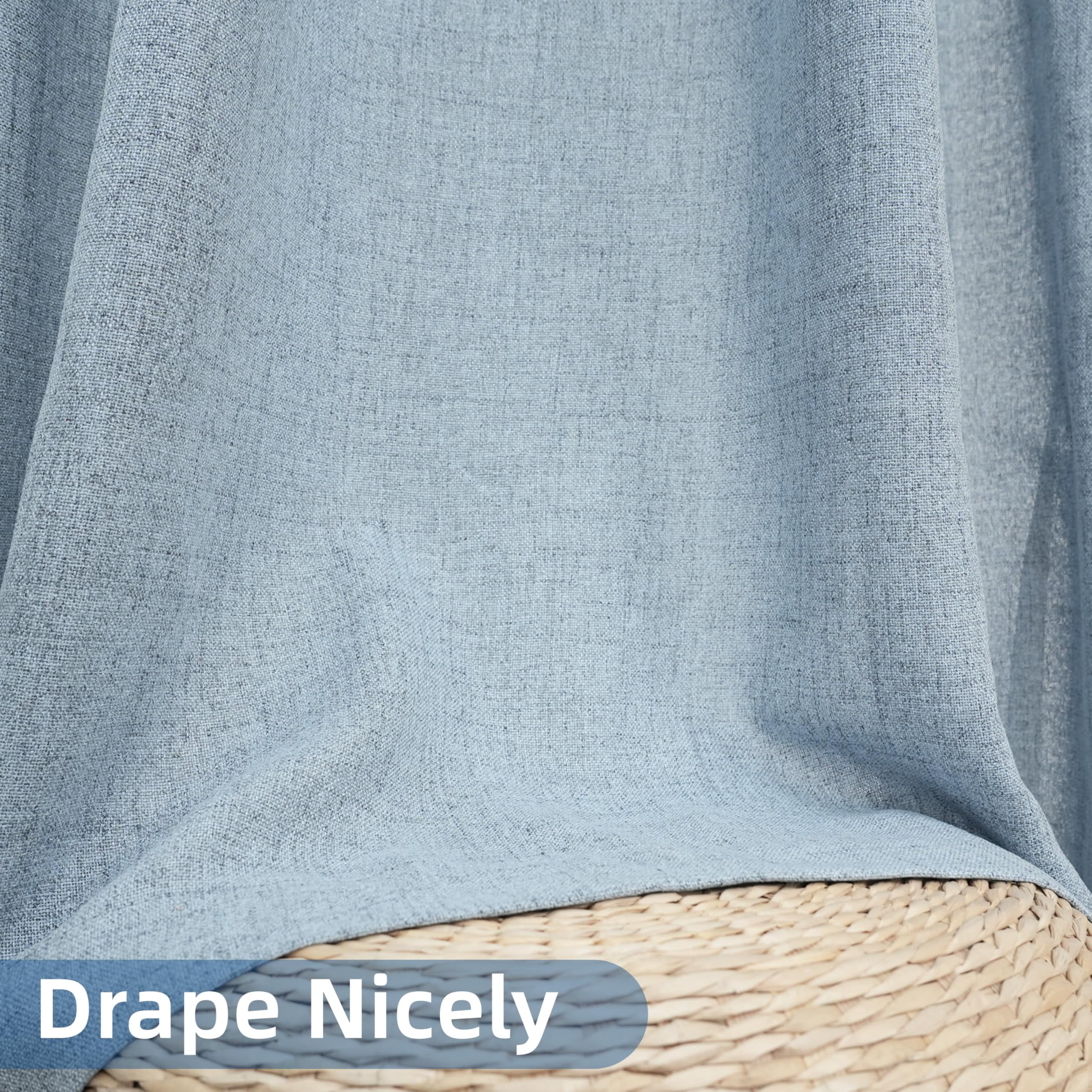 DriftAway Blue Linen Curtains 63 Inches Long for Living Room Thick Semi Sheer 2 Panels Farmhouse 3 Inch Rod Pocket Back Tab Boho Rustic Light Filtering Window Drapes for Bedroom Privacy Assured