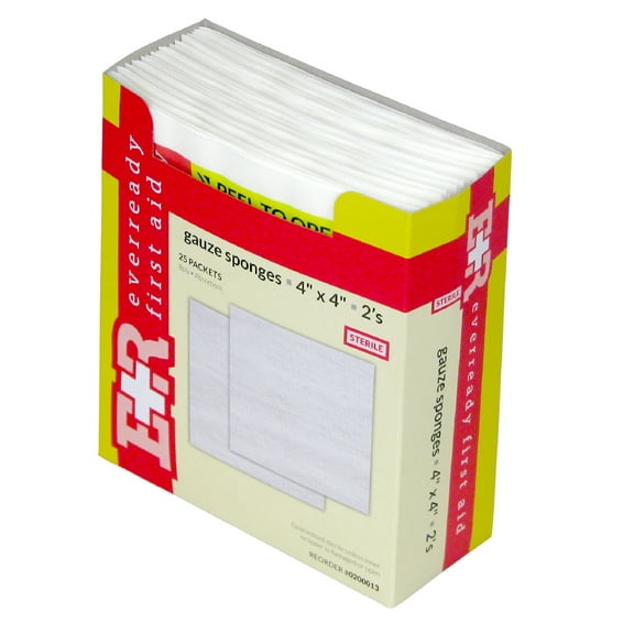 EverReady First Aid Sterile Gauze Sponges 4" x 4" 8 Ply 2/pk -Box of 25