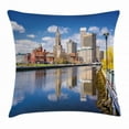 thumbnail image 1 of United States Throw Pillow Cushion Cover, Providence Rhode Island Riverfront Spring Season Water Reflection Buildings, Decorative Square Accent Pillow Case, 16 X 16 Inches, Multicolor, by Ambesonne, 1 of 2
