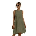 thumbnail image 1 of Nouvelle Robe Ligne A Unie pour Femmes Design Patchwork Col Rond Mode Urbaine Sans Manches Taille Mi-Haute Décontractée Robe Mini Ample, 1 of 2