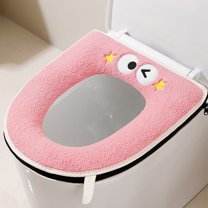 Thicker Bathroom Toilet Seat Cover Pads Zipper Model Toilet Seat Household Embroidery Sitting Washer Toilet Seat Cover Cute WasherUniversal Toilet Seat Washable D Shapetoilet Seat Cushion (Pink)
