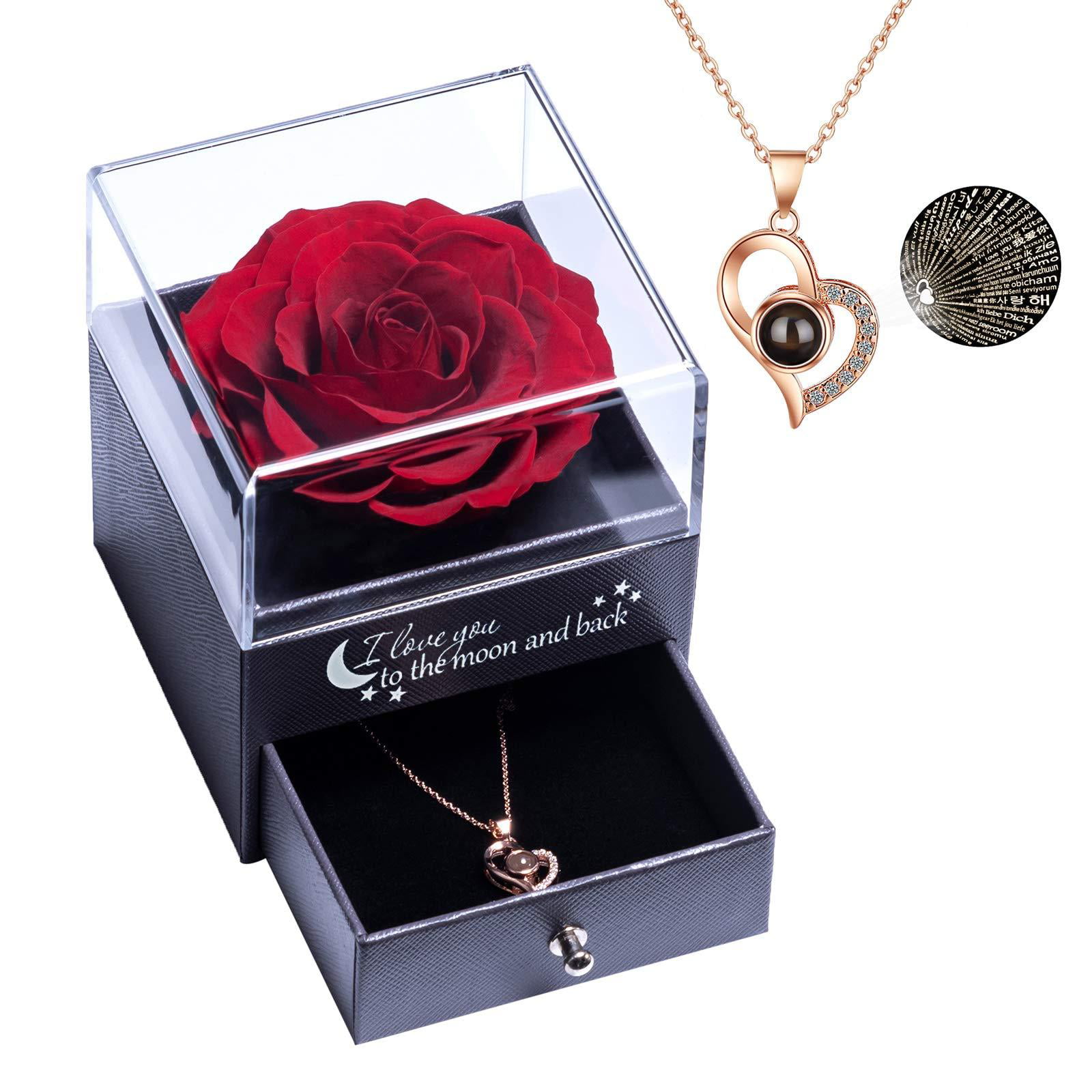 Forever Rose Gifts for Mom/Women/Girlfriend/Wife/Her/Best Friend/ Valentine’s Day/Birthday/Anniversary/Thanksgiving/Christmas Vanleonet Preserved Real Rose with Heart Necklace