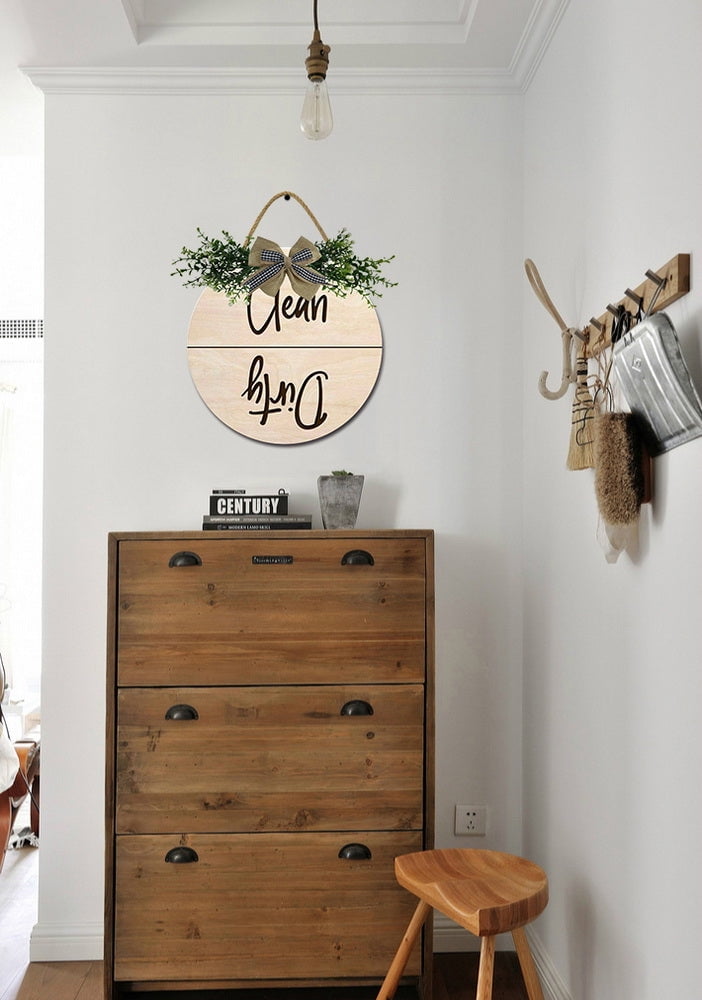 Clean Dirty Front Door Sign Funny Wreaths Hanging Wooden Plaque