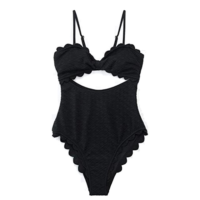 Bañador de una pieza elegante y seductor con ribete festoneado en color negro