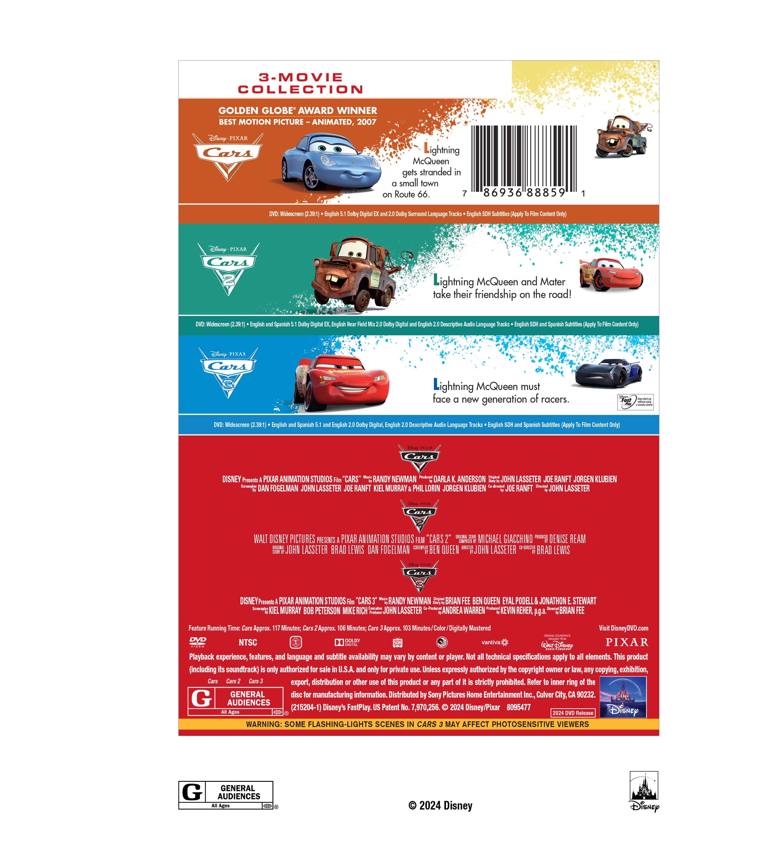 Walt Disney Video: Pixar's Cars: 3-Movie Collection (DVD) for Kids