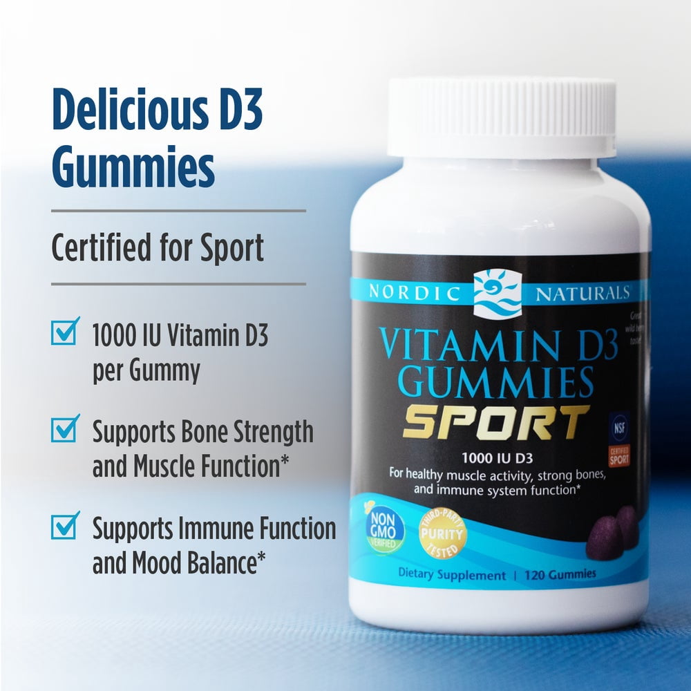 Nordic Naturals Vitamin D3 Gummies Sport, NSF Certified, Non-GMO, 120 Count