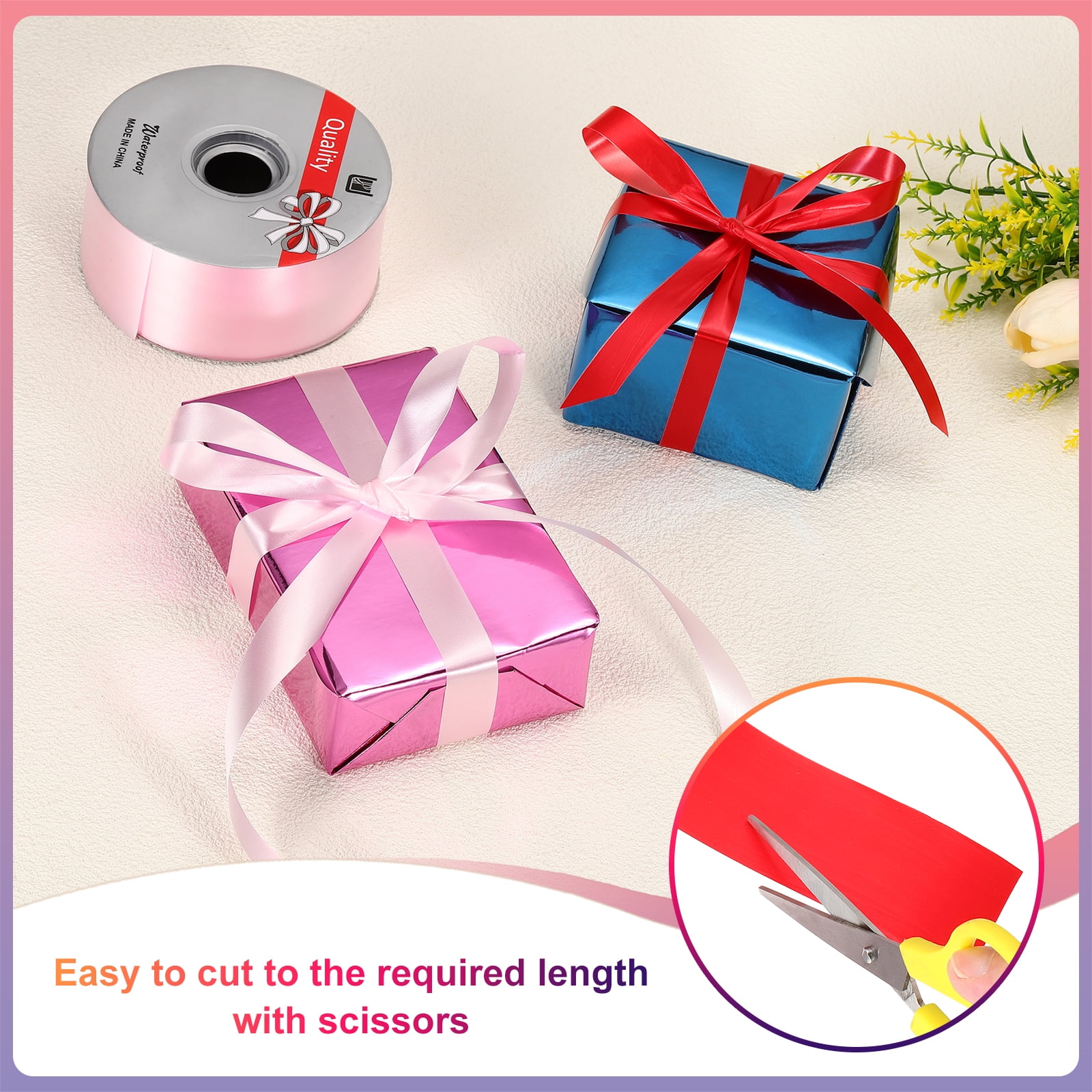 Uxcell Gift Ribbon, (100 yd x 2 Inch, Gold), Plastic Ribbon Roll Balloon String, Suit for - Birthday Parties/Gift Wrapping/Wedding Party/Decorations Flower/Bouquets Bow Making