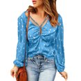 thumbnail image 2 of asdoklhq Blouses for Women Clearance $5,Women's Pullover V-Neck Cross Drawstring Polka Dot Print Puff Sleeve Top, 2 of 5