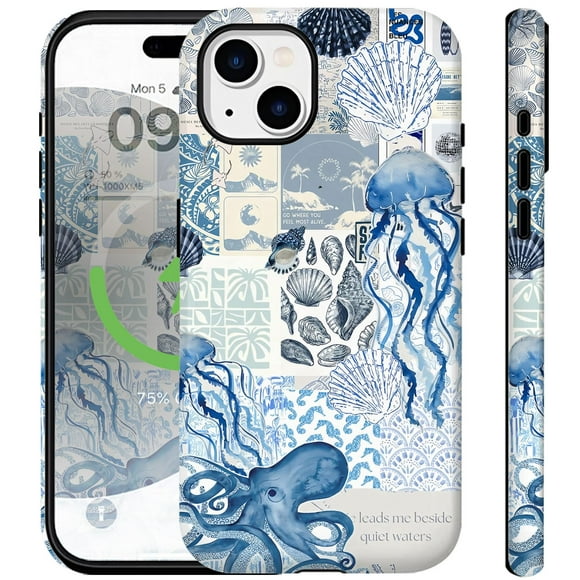 Funda de teléfono Ceckooty para iPhone 13 Blue Ocean Collage Magsafe