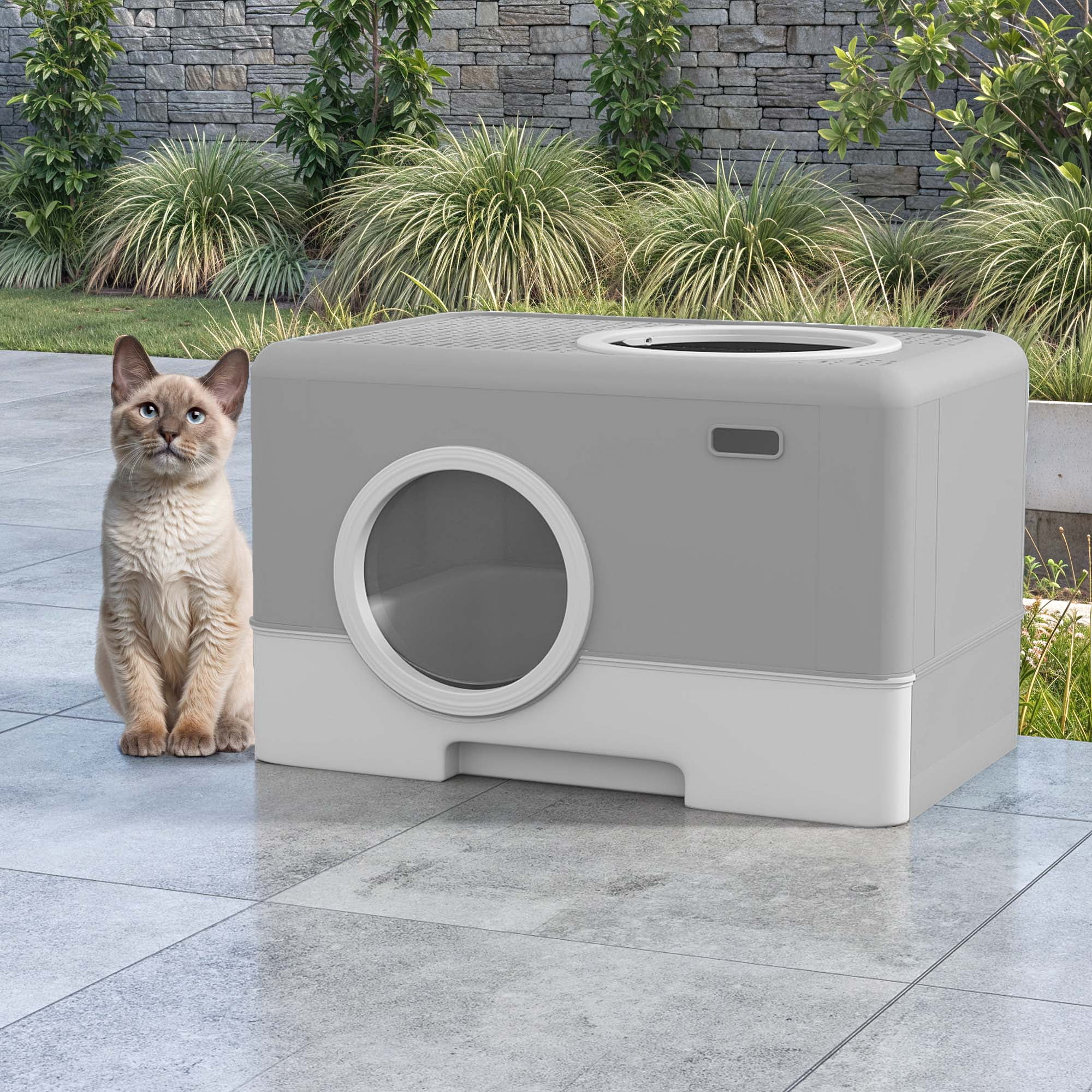 Uforic Large Enclosed Cat Litter Box with Lid Drawer Type Easy to Clean,Gray