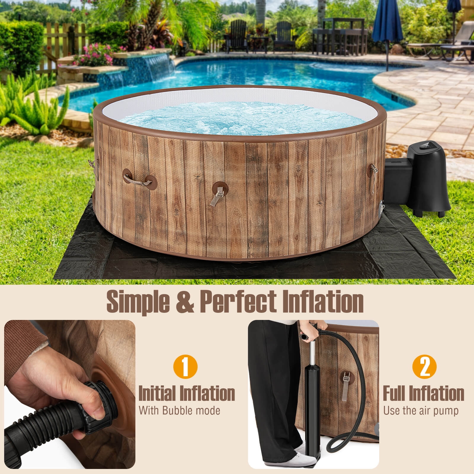 Costway 72" Inflatable Hot Tub SPA with 120 Air Jets Electric Heater Pump Manual Air Pump