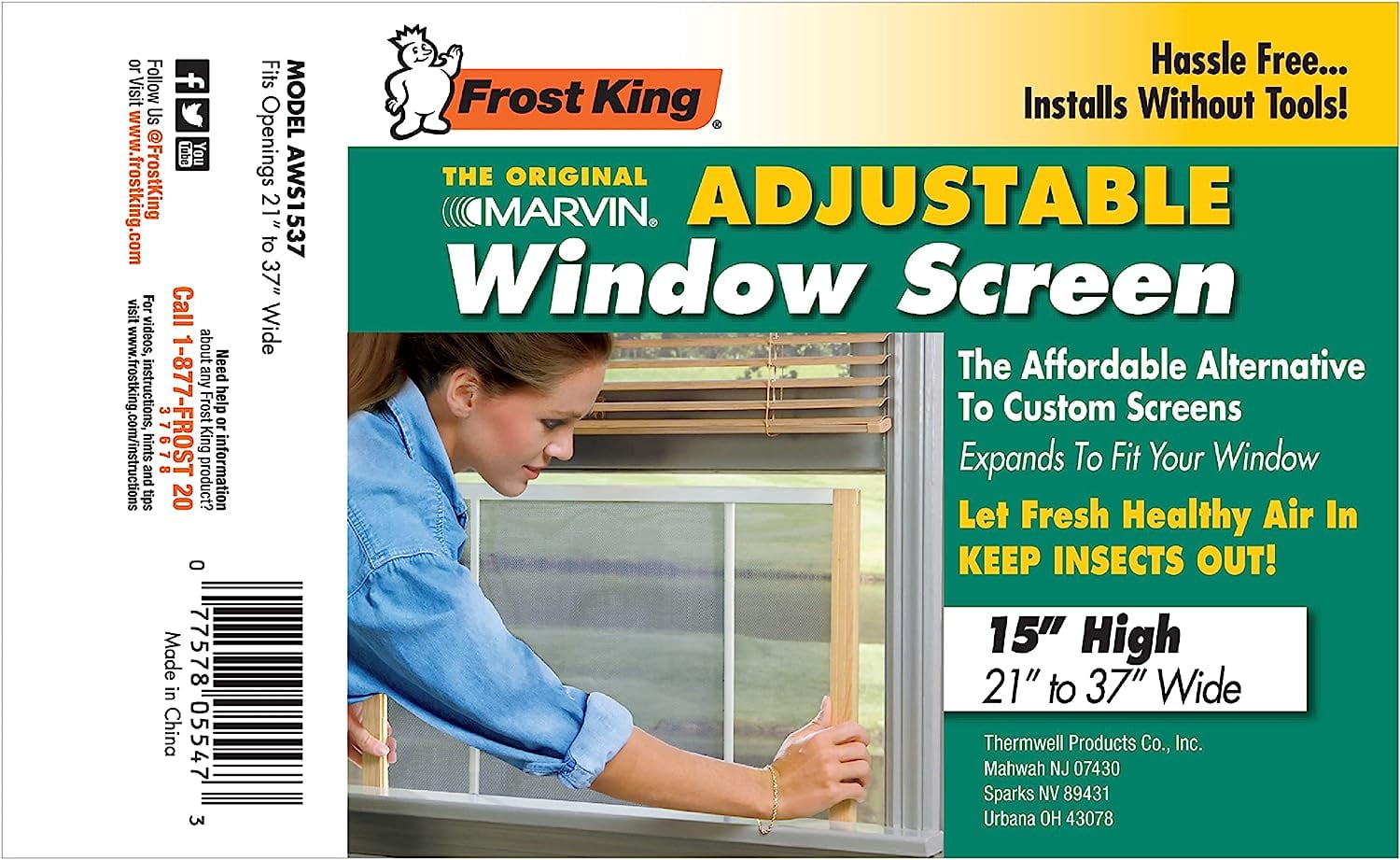 Frost King AWS1537SP WB Marvin Adjustable Window Screen, Natural