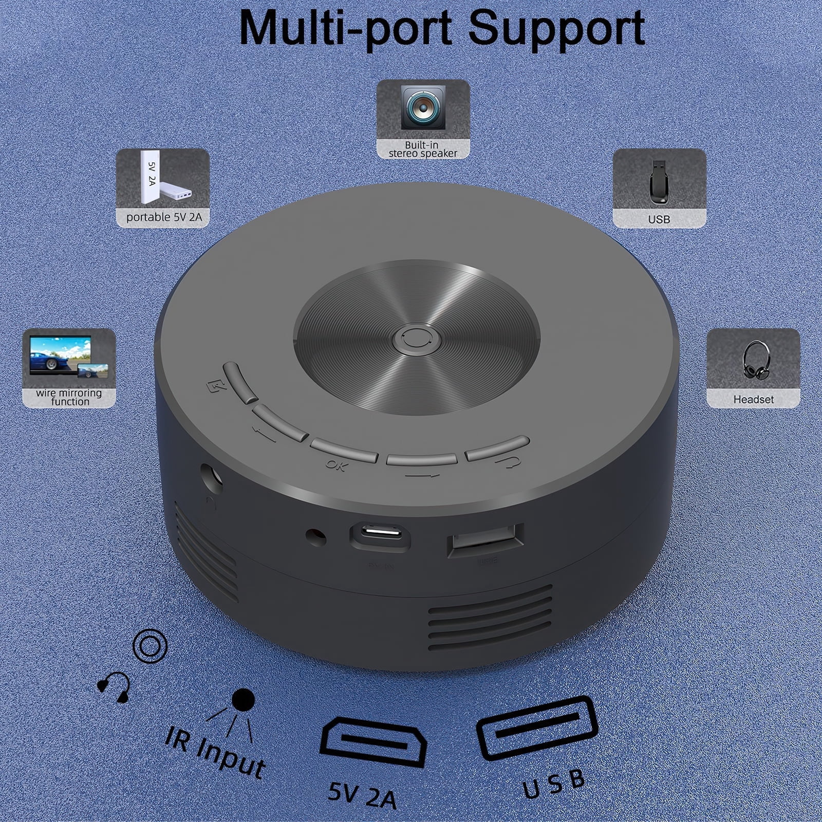 MUSICOZY Movie Portable Projector Low Noise Video Projector 1080p TV Projector Mini Projector Wired Same Screen 200 Inch Large Projection Screen Home Projector Smart Projector Tech Gadgets Mini TV