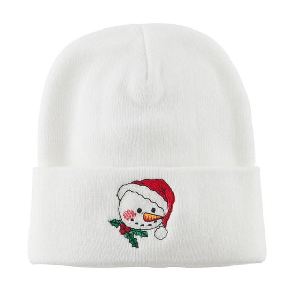Smile Snowman Embroidered Beanie - White OSFM