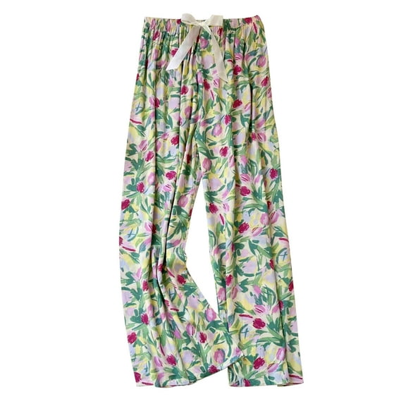 Fengactive Wide Leg Pajama Pants for Women Floral Print Soft Sleep Bottoms Loose Fit Comfy Elastic Waist Lounge Pants