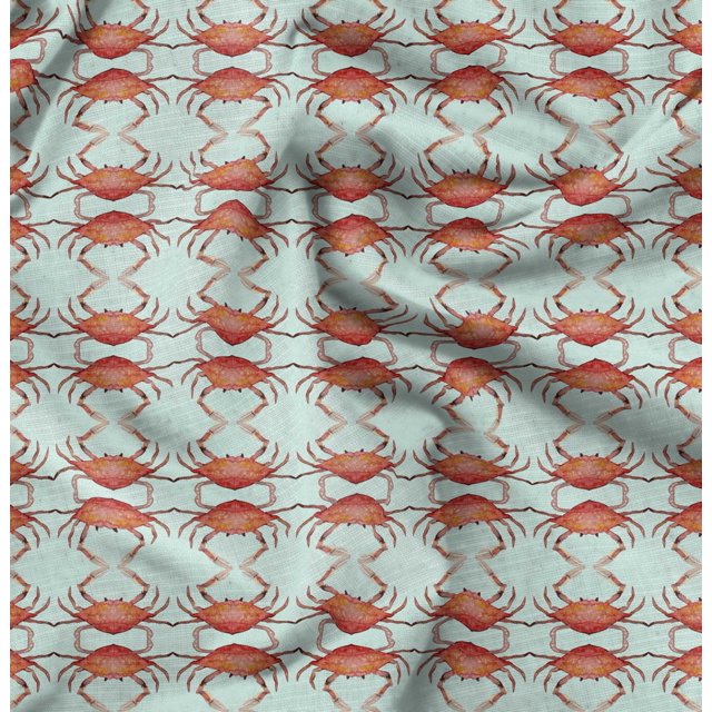 Soimoi Green Rayon Crepe Fabric Crabs Ocean Print Fabric by Yard 46 Inch Wide