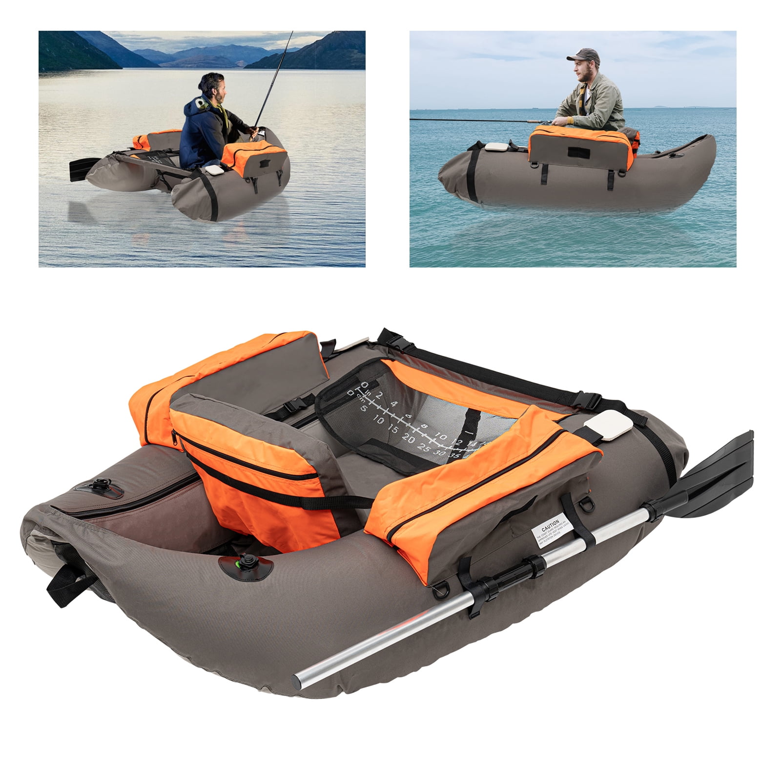 Portable Inflatable Fishing Boat Raft Blow Up Boat with Adjustable Angle Backrest for Outdoor Water Fishing