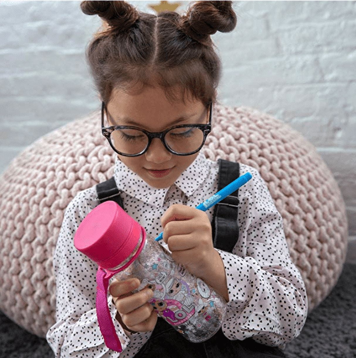 L.O.L. Surprise! Color Your Own Glitter Water Bottle for Kids Ages 5+, BPA-Free