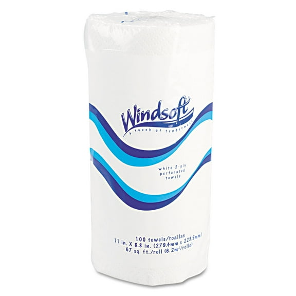 Windsoft WIN1220CT 11 in. x 8.8 in. 2-Ply Kitchen Roll Towels - White (30 Rolls/Carton)