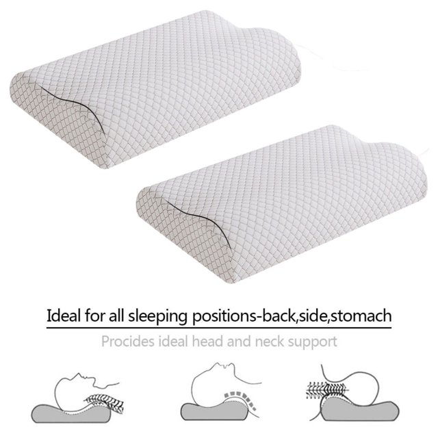 WSYW - Paquete de 2 almohadas de espuma viscoelástica para dormir, con contorno, soporte para el cuello, ortopédicas y suaves, con funda