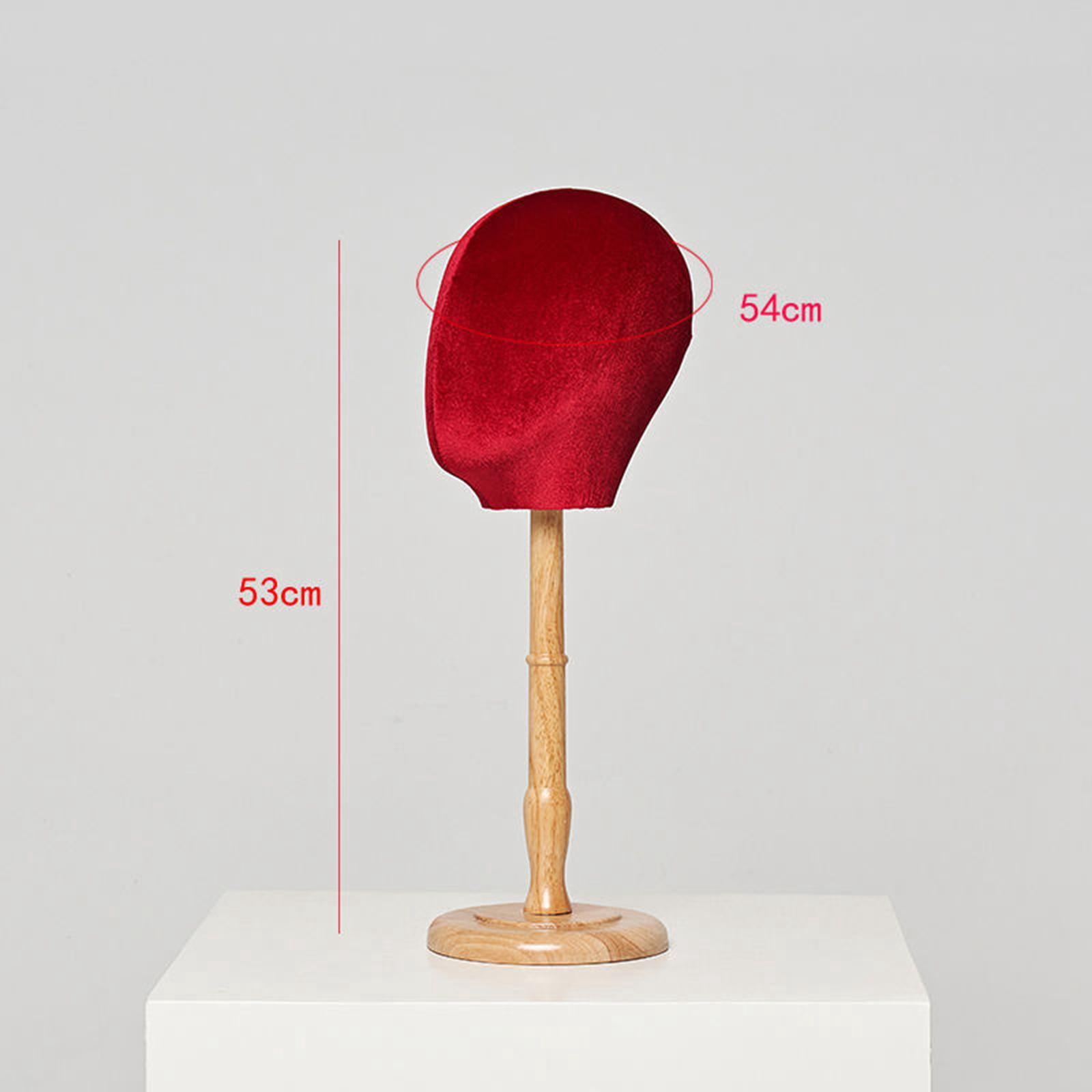 Hat Display Mannequin Head, Manikin Head ,Tabletop Caps Storage Rack, with Wood Base for Shopping Mall Beginner Stylist Hairdresser Training Red Tall Base