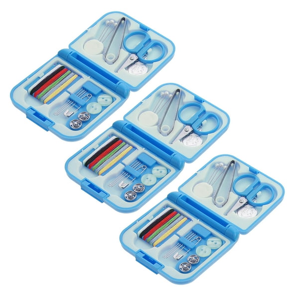 GAXIRE 3Sets Small Sewing Thread Kit Blue Cotton for Portable Hand Sewing and Travel
