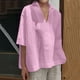 thumbnail image 2 of Blusa suelta de algodón con cuello en V y solapa de manga corta a la moda de verano para mujer OAVQHLG3B Store lin121212, 2 of 4