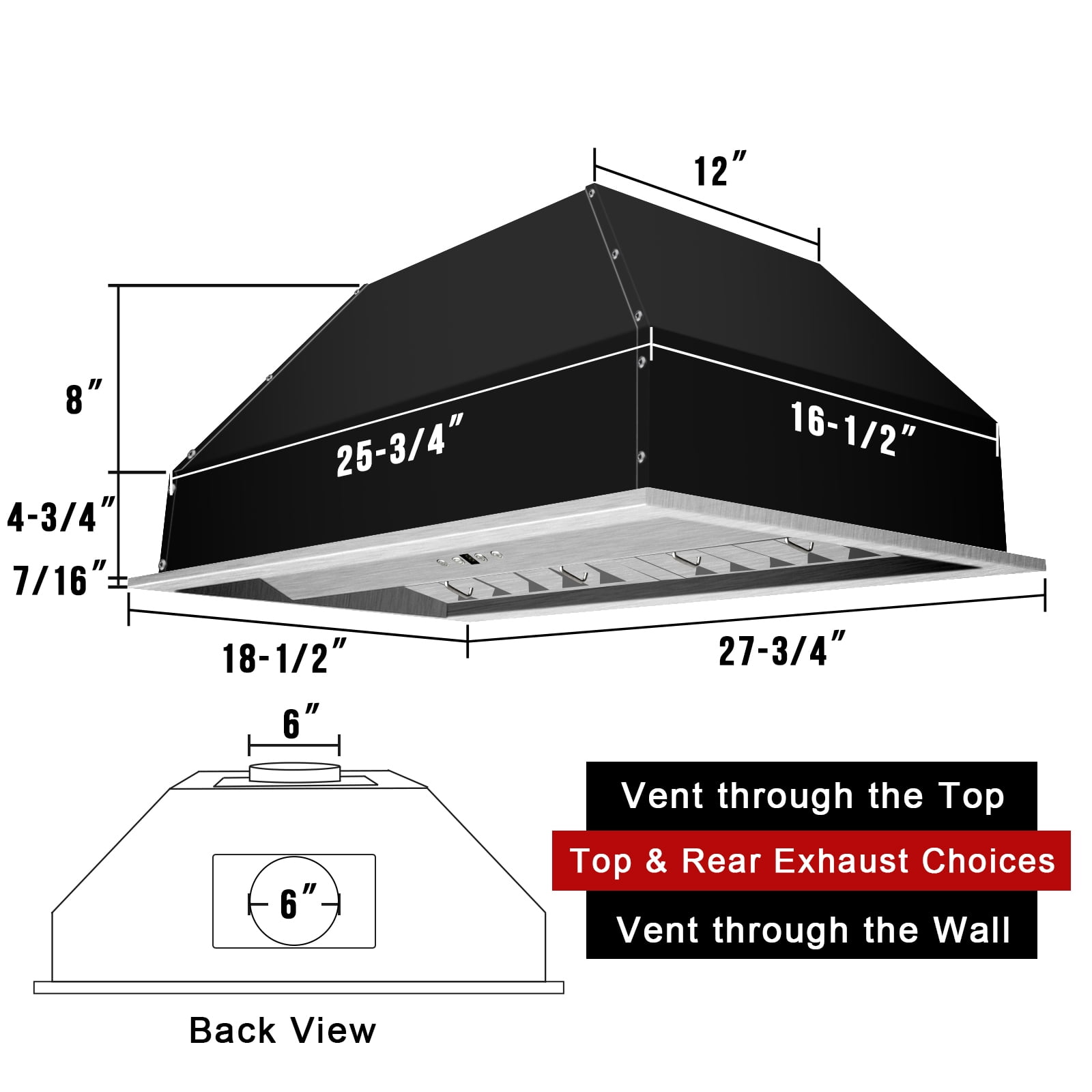 Akicon 30 Inch Stainless Steel Range Hood Insert, 600 CFM Ducted Built-in Vent Hood, Ultra Quiet, Dimmable Cool & Warm Dual LED Lights, Dishwasher Safe Filters