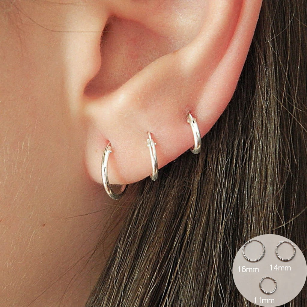 11mm x 4mm 925 Sterling Silver Hoop Earrings