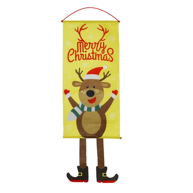 Fiudx Ofertas relámpago del día, solo en línea Letrero de porche con mensaje de Feliz Navidad, guirnalda para puerta, adornos colgantes de tela para Año Nuevo