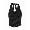 thumbnail image 3 of Women'S Striped Halter Tops Tie Backless Open Back Draped Front Crop Tank Top Black L, 3 of 10