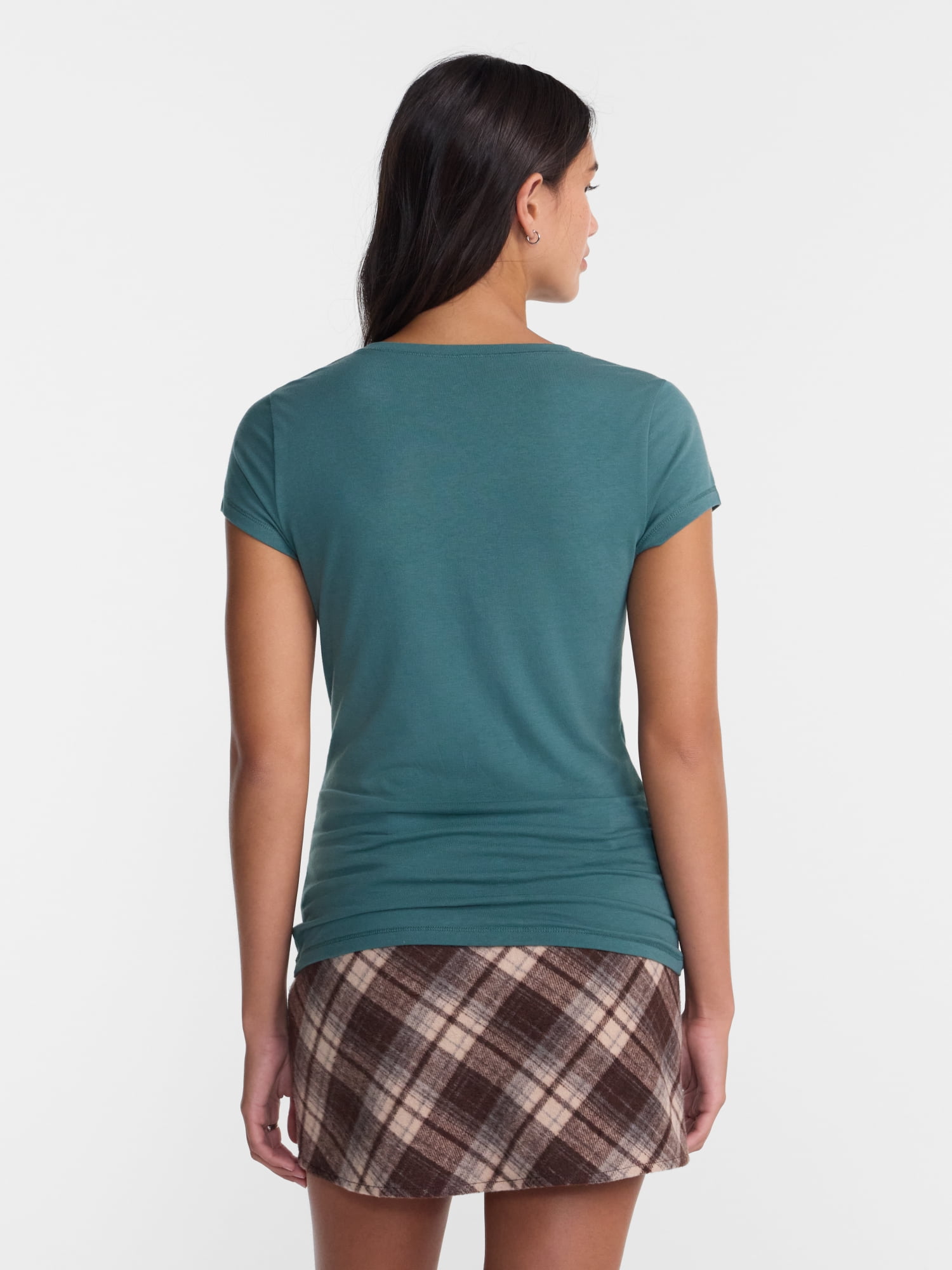 No Boundaries Crewneck Tee with Short Sleeves, Women's XXS-XXL