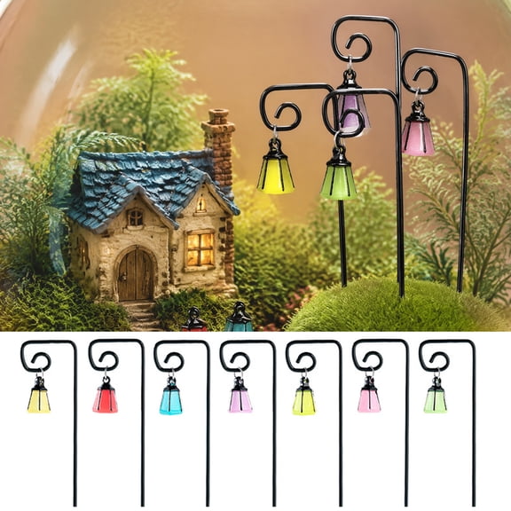 KGJQ Glow in The Dark Mini Garden Lantern with Hook Stake, Resin Fairy Garden Ornament for Potted Plants Succulents Terrariums, Dollhouse Desk Decor