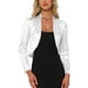 thumbnail image 1 of Inspire Chic Boleros de satén para mujeres, chaquetas cortas con mangas largas fruncidas, abiertas al frente, tamaño XS, color blanco, 1 of 5