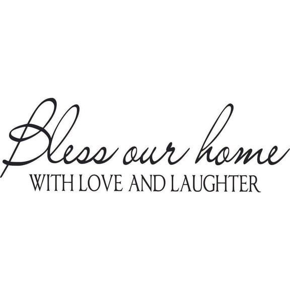 Vinyl House Home Bedroom Art Religious Quotes Removable Wall Lettering Art Decal - 14" x 30" Adhesive Inspirational Quotes Living Room Wall Sticker Decoration | Bless Our Home With Love And Laughter