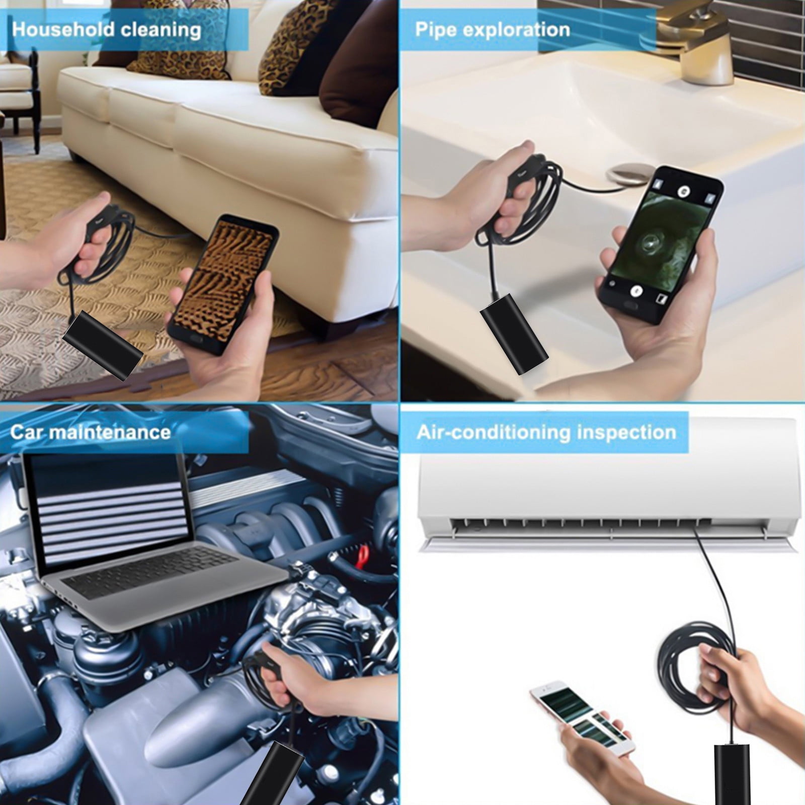 Endoscope Camera with Light for iPhone and Android, 3.3ft Semi-Rigid Snake Camera, 1200P Borescope with 8 Adjustable LED Lights, 8mm Diameter IP68 Waterproof Endoscope