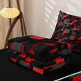thumbnail image 6 of Homewish 3D Plaid Print Zipper Twin Comforter Sets with Fitted Sheet and 2 Pillowcases,Black Red Zipper Bedding Set,Black Reversible,4pcs, 6 of 8