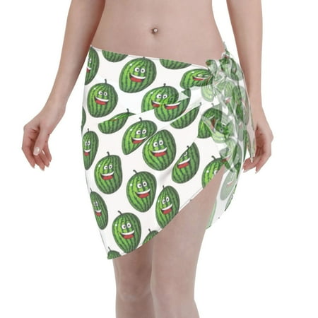 Qekee Happy Watermelon Women s Short Sarongs Cover Ups Sheer Bikini Wraps for Swimwear