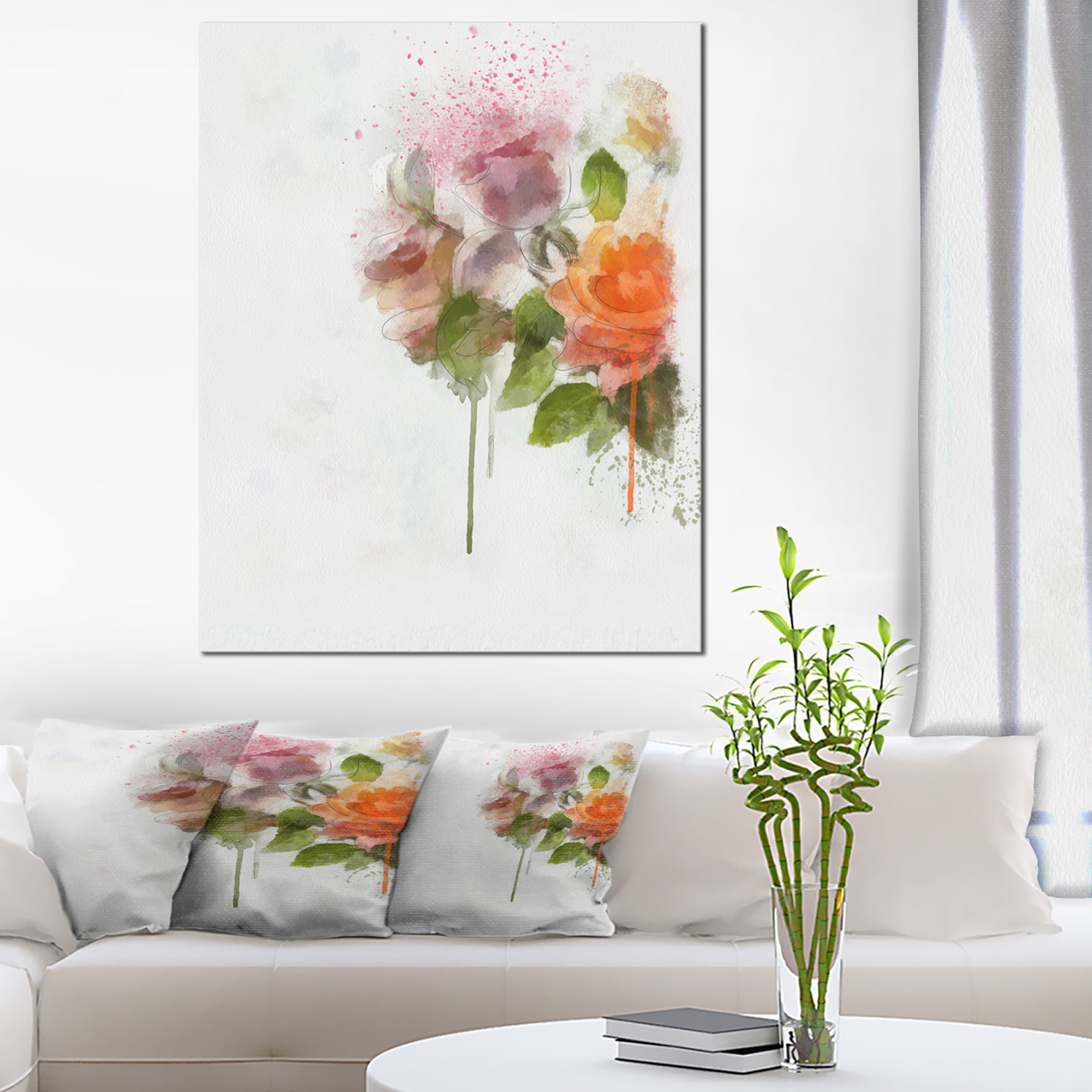 Abstract Hand drawn Flowers Sketch - Flowers Canvas Wall Artwork ...