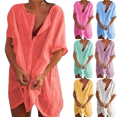 Masertor Lightweight Sun Protection Women s Beach Bikini Cover-Up Shirt  Orange  S-4XL