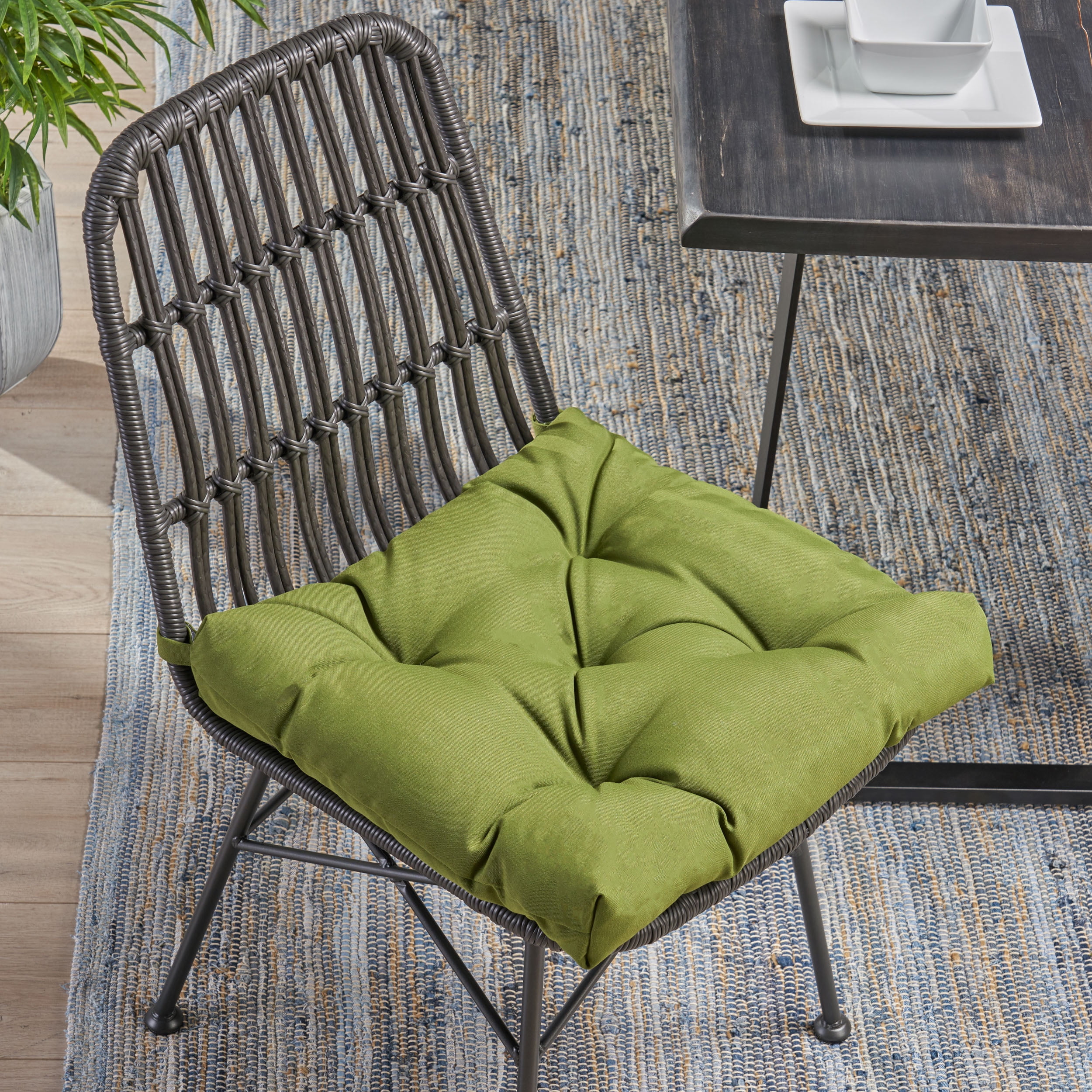 Noble House Isaias Indoor Fabric Classic Tufted Chair Cushion, Olive