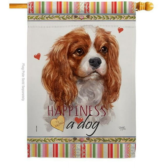Breeze Decor H110165-BO 28 x 40 in. Dog Charles Spaniel Happiness Double-Sided Decorative Vertical House Flag