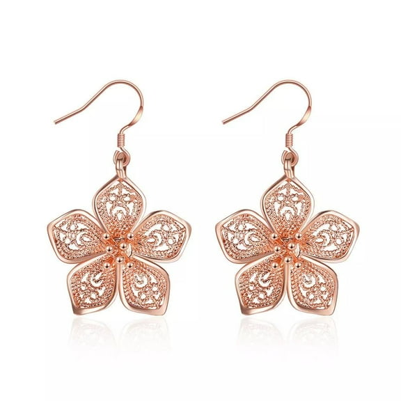 18K Rose Gold Plated Earrings Drop Dangle Fish Hook Antiallergic Flower.84" L249