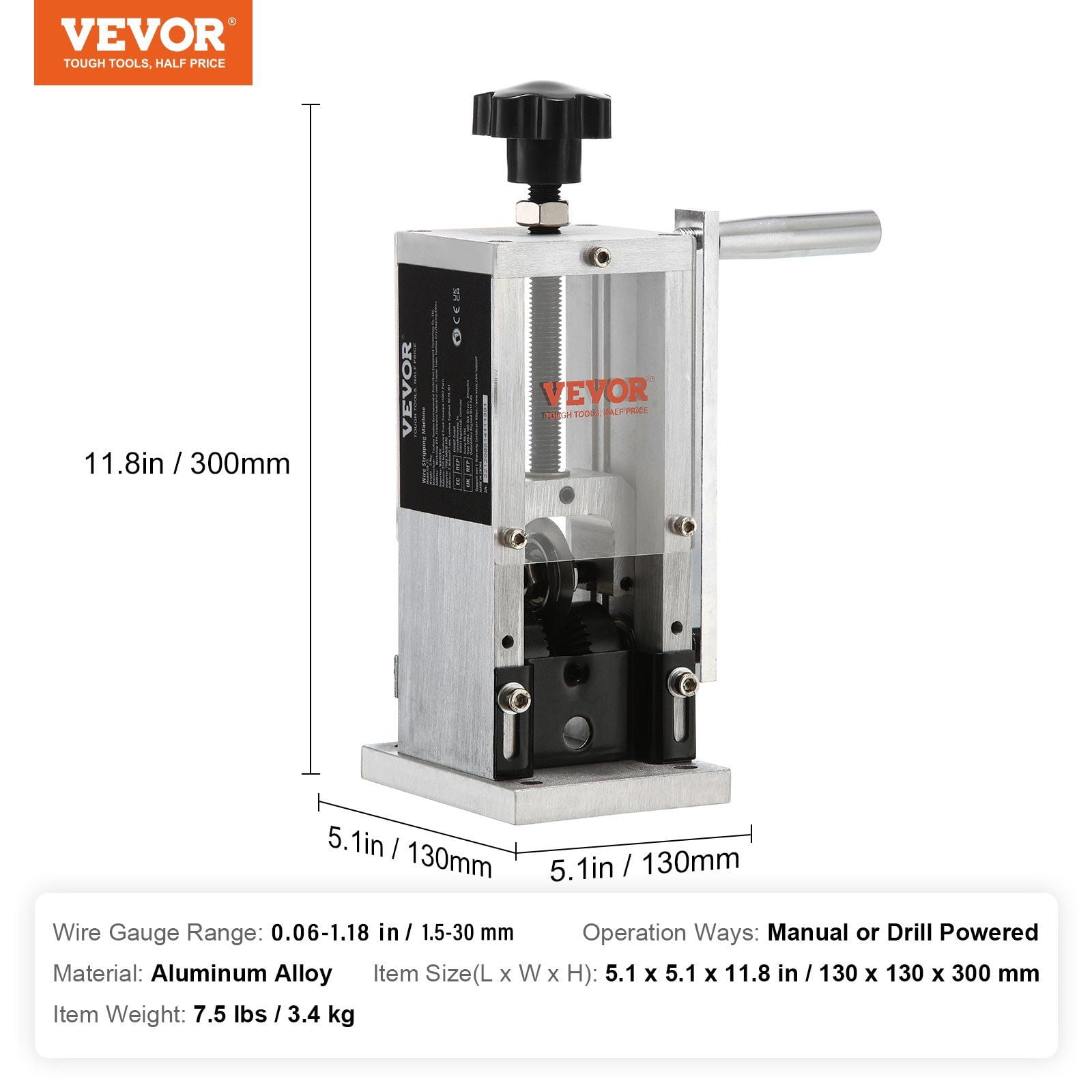 Manual Wire Stripping Machine, Hand Crank/Drill Powered Copper Wire Stripper 0.06''-0.98'', Adjustable Depth Gauge, Portable Aluminum Wire Peeler for Scrap Recycling (Copper/Electrical)