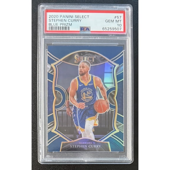 Stephen Curry 2020 Panini Select Blue Prizm Basketball Card #57 Graded PSA 10